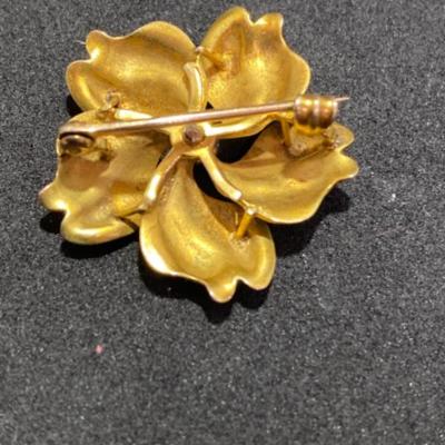 Lot # 651 Gold Flower Enameled Pearl Pin 