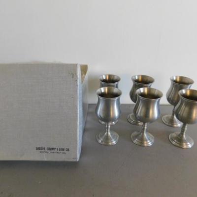 Set of Six Vintage Shreve, Crump, and Low Pewter Goblets 