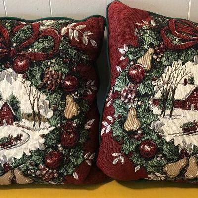#195  2 holiday themed pillows 