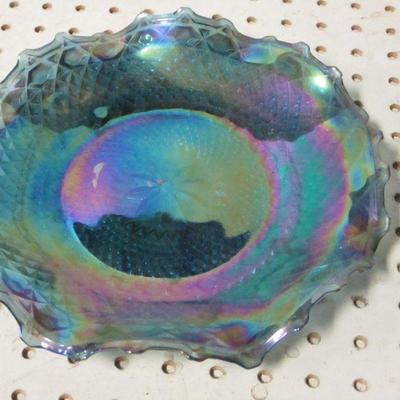 Lot 15 - Carnival Glass Blue Iridescent Dish Diamond Cut