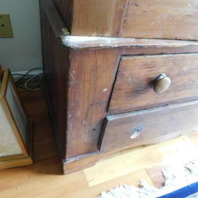 Antique Two Piece Armoire with Double Drawer Blanket Cabinet 48