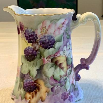 #34  ANTIQUE HAND PAINTED HAVILAND CHINA PITCHER 