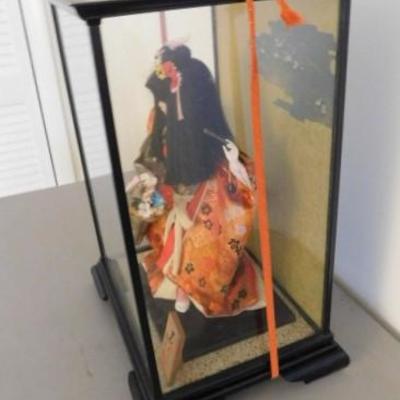 Vintage Asian Doll in Glass Case 15