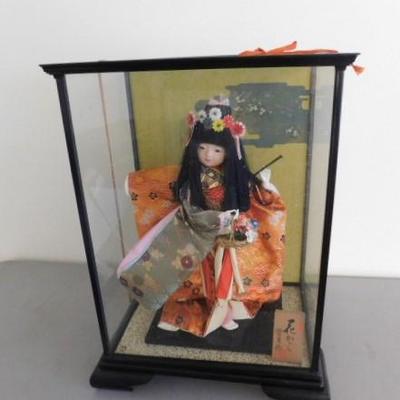 Vintage Asian Doll in Glass Case 15