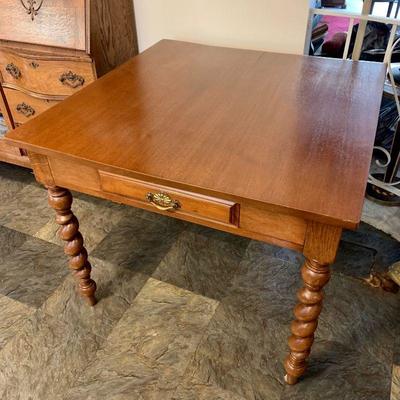 #40    ANTIQUE BARLEY TWIST CHERRY WOOD TABLE w/DRAWER