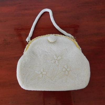 Vintage White Bead Purse Bags by Josef