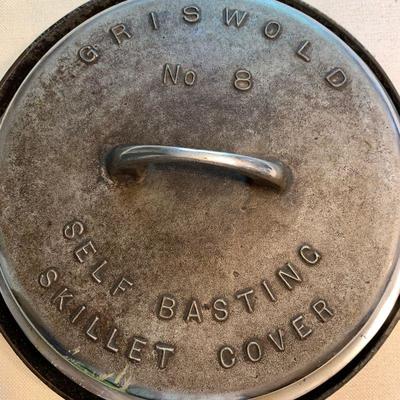 #55  ANTIQUE GRISWALDS CAST IRON SKILLETS & SELF BASTING SKILLET LID