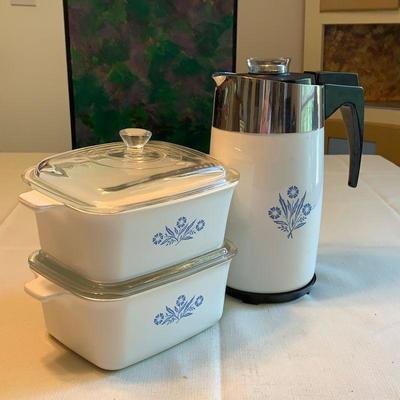 #62  GROUP OF CORNING WARE COFFEE POT COVERED BAKING DISHES w/LID 