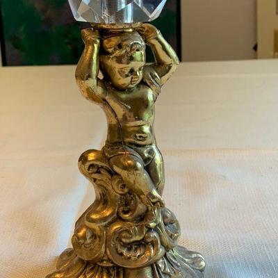 #63    CHERUB HAND TOWEL HOLDER GOLD TONE & CRYSTAL