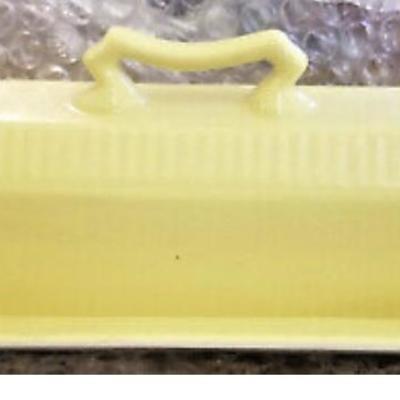 5-090Independence Ironstone Covered Butter Dish in Daffodil Yellow