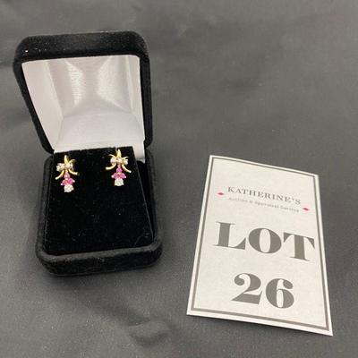 .26. Vintage Fleur de Lis Ruby & Diamond Earrings