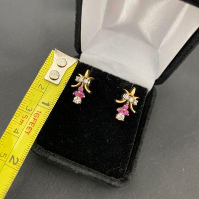 .26. Vintage Fleur de Lis Ruby & Diamond Earrings