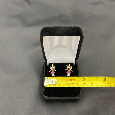 .26. Vintage Fleur de Lis Ruby & Diamond Earrings