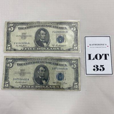 .35. Two Five-Dollar Silver Certificates