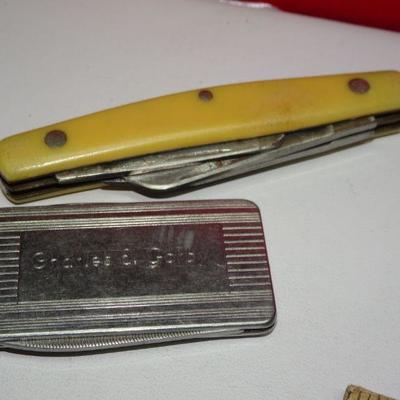Old Pin Knife & Monogrammed Money Clip, Nail File 