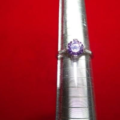 Gorgeous Purple Colored Amethyst Rhinestone  Ring, Size 10