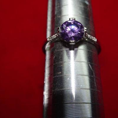 Gorgeous Purple Colored Amethyst Rhinestone  Ring, Size 10