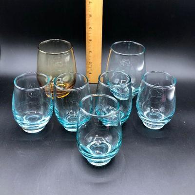 Vintage Drinking Glass Lot Turquoise Blue & Amber