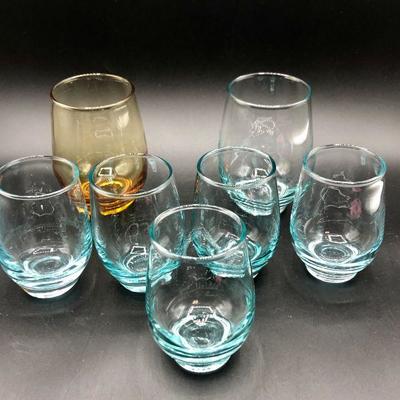 Vintage Drinking Glass Lot Turquoise Blue & Amber