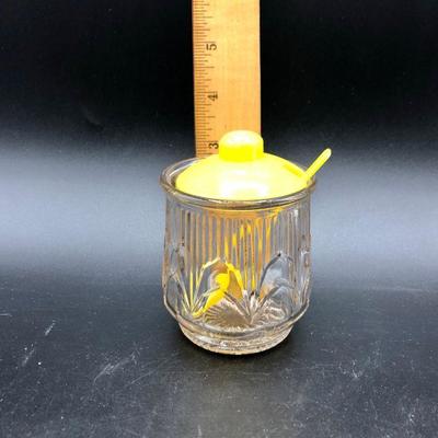 Vintage Jam Jelly Honey Sugar Jar with Yellow Lid & Spoon