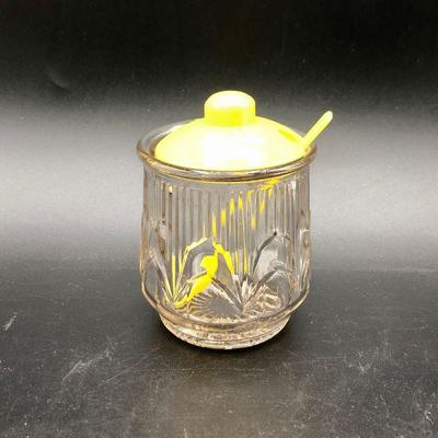 Vintage Jam Jelly Honey Sugar Jar with Yellow Lid & Spoon