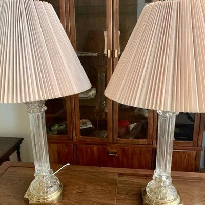 #16    PAIR OF CRYSTAL COLUMN TABLE LAMPS