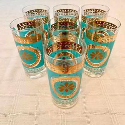 #24 VINTAGE BLUE & GOLD DRINK GLASSES