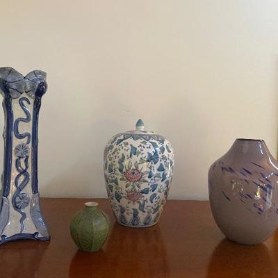 125: Lot of Pottery, Porcelain, Glass Vase