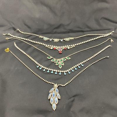 .58. Five Vintage Colored Rhinestone Necklaces