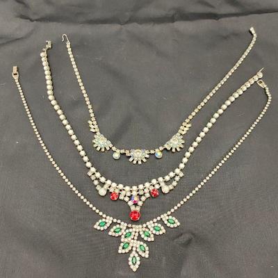 .58. Five Vintage Colored Rhinestone Necklaces