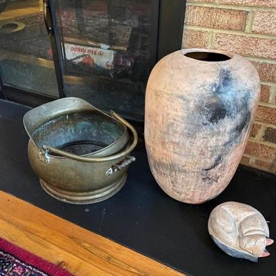 140: Lot of Pottery and Brass Decor
