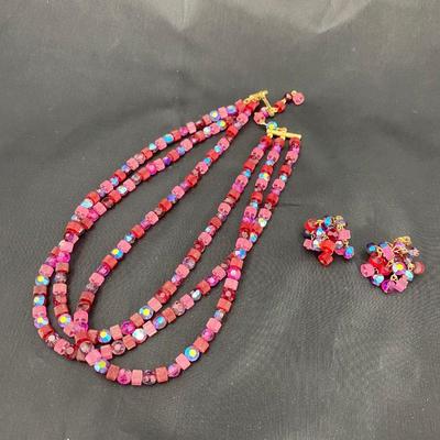 .77. Aurora Borealis Beaded Necklace & Earrings