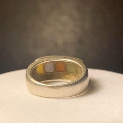 J16:  Inlaid Multi Stone Sterling Ring