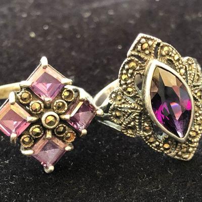 J17: Two sterling marcasite and Amethyst Rings