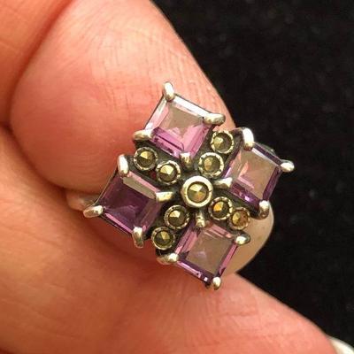J17: Two sterling marcasite and Amethyst Rings