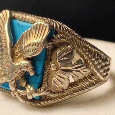 J26: Vintage large sterling Eagle Ring with Turquoise