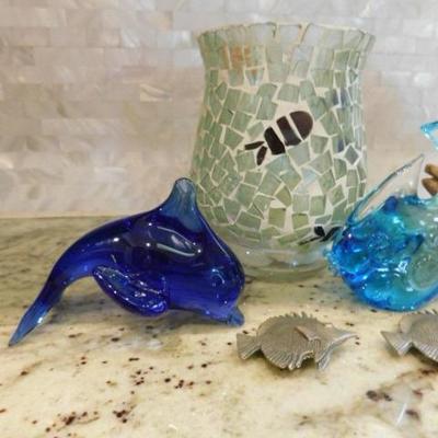 Collection of Undersea Themed Glass, Wood, and Metal Home Decor