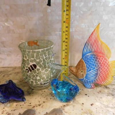 Collection of Undersea Themed Glass, Wood, and Metal Home Decor