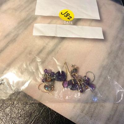 J82: 3 Pair of Purple Crystals Earrings