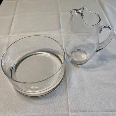 #88    MCM GLASS TABLE DECOR  GLASS PITCHER GLASS BOWL