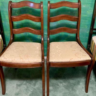 #104    ANTIQUE LADDER BACK PAIR OF MAHOGANY SIDE CHAIRS.  