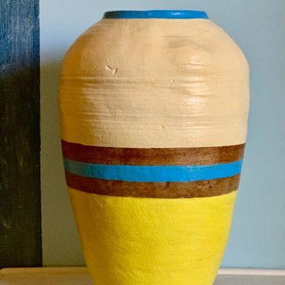 #110    HAND MADE STUDIO POTTERY OIL JAR PAINTED