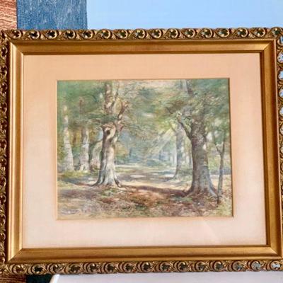 #112    ANTIQUE FRAMED WATER COLOR FORREST SCENE 