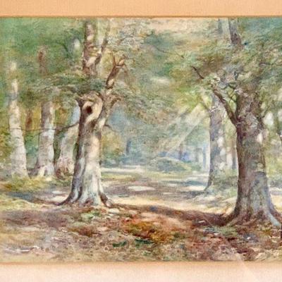 #112    ANTIQUE FRAMED WATER COLOR FORREST SCENE 