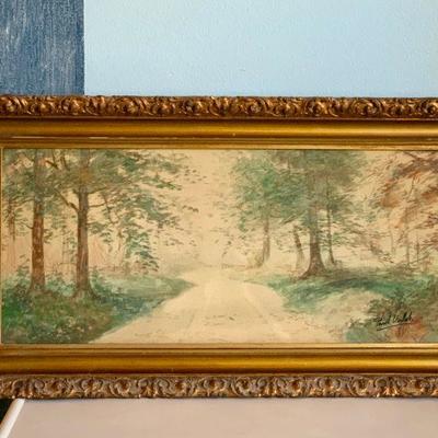 #114     ANTIQUE FRAMED WATERCOLOR SIGNED PAUL VERLET COUNTRY ROAD