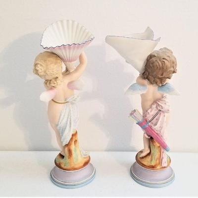 Lot #39  Pair of Antique Bisque Porcelain Spill Vases