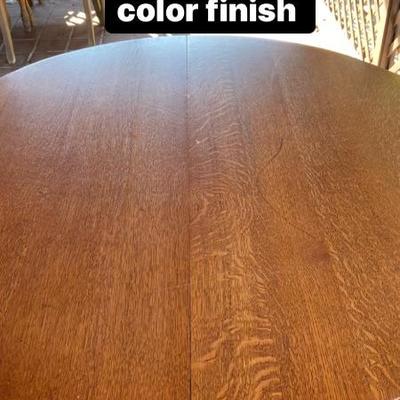DINING TABLE QUARTER SAWN OAK - ROUND WITH THREE LEAVES/INSERTS 1950's