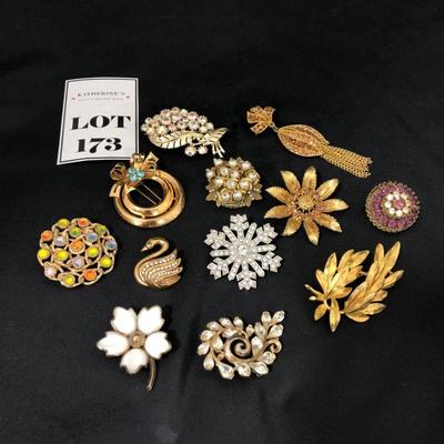 .173. One Dozen Mostly Marked Brooches