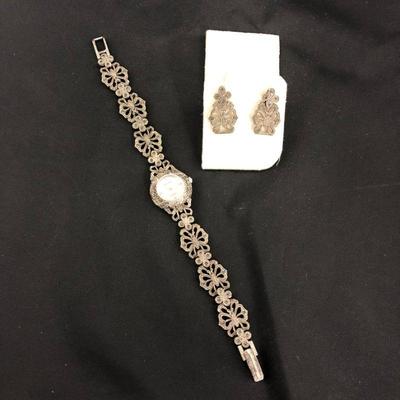 .185. Marcasite Watch and Earrings Set
