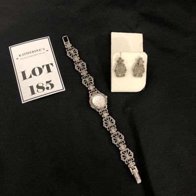 .185. Marcasite Watch and Earrings Set